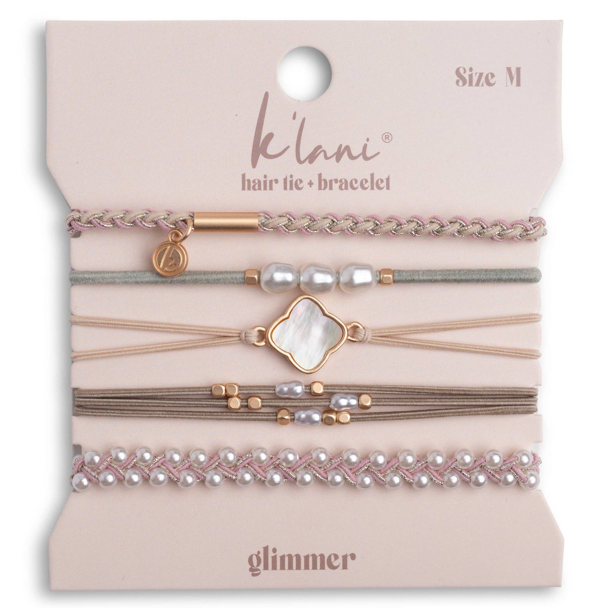 Hair Tie Bracelets-"Glimmer" Soft Pinks with Pearl & Gold Accent