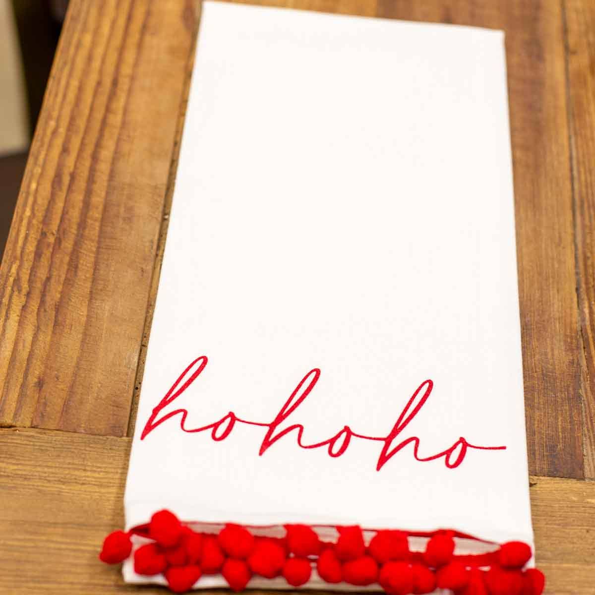 HoHoHo Pom Pom Hand Towel   White/Red   20x28