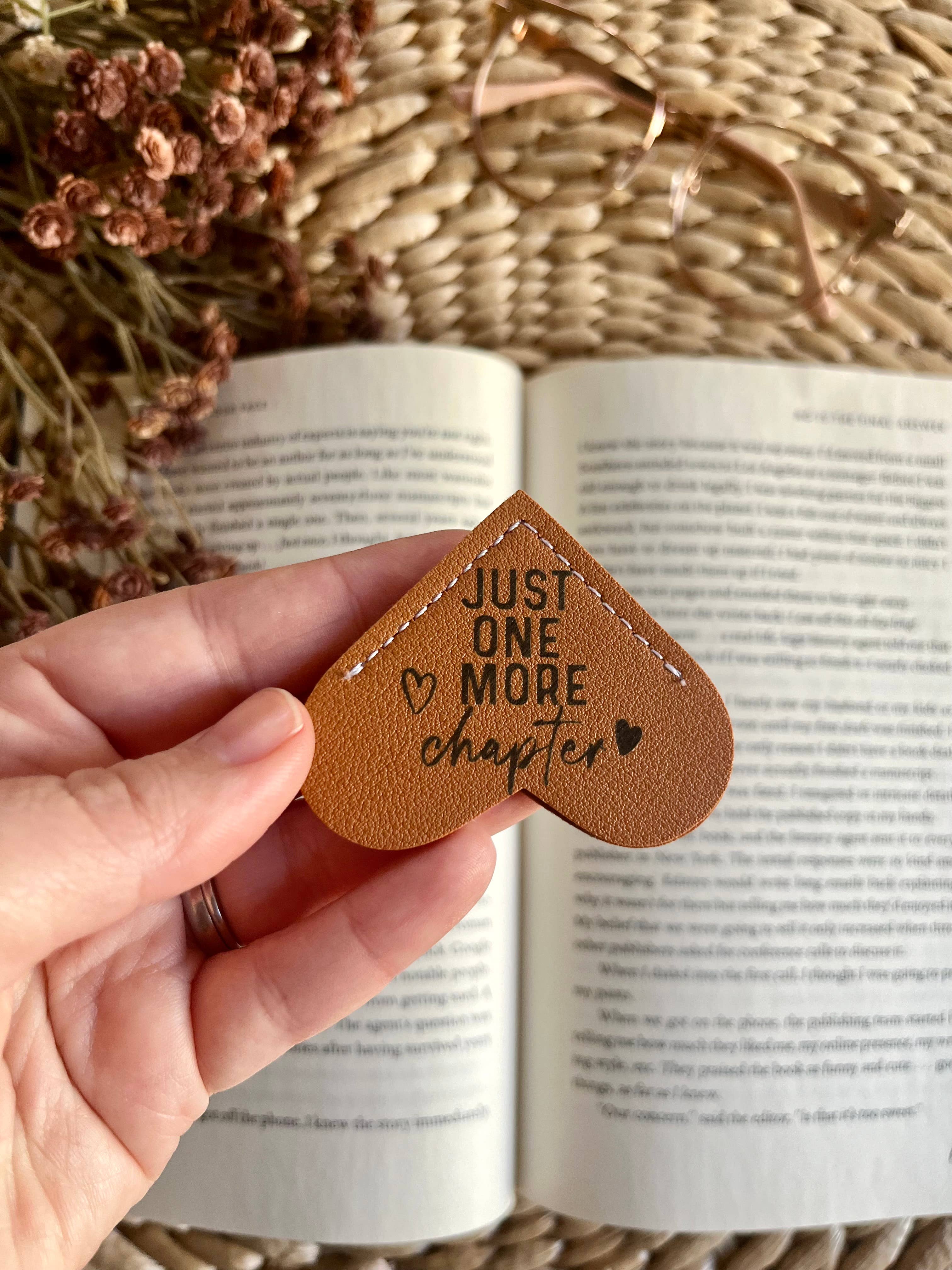 Just One More Chapter Leather Heart Bookmark Ear