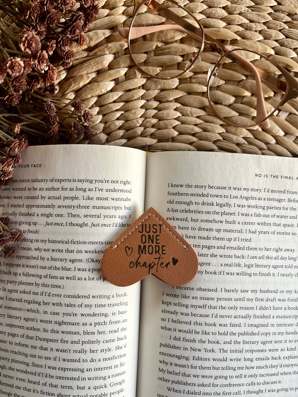 Just One More Chapter Leather Heart Bookmark Ear