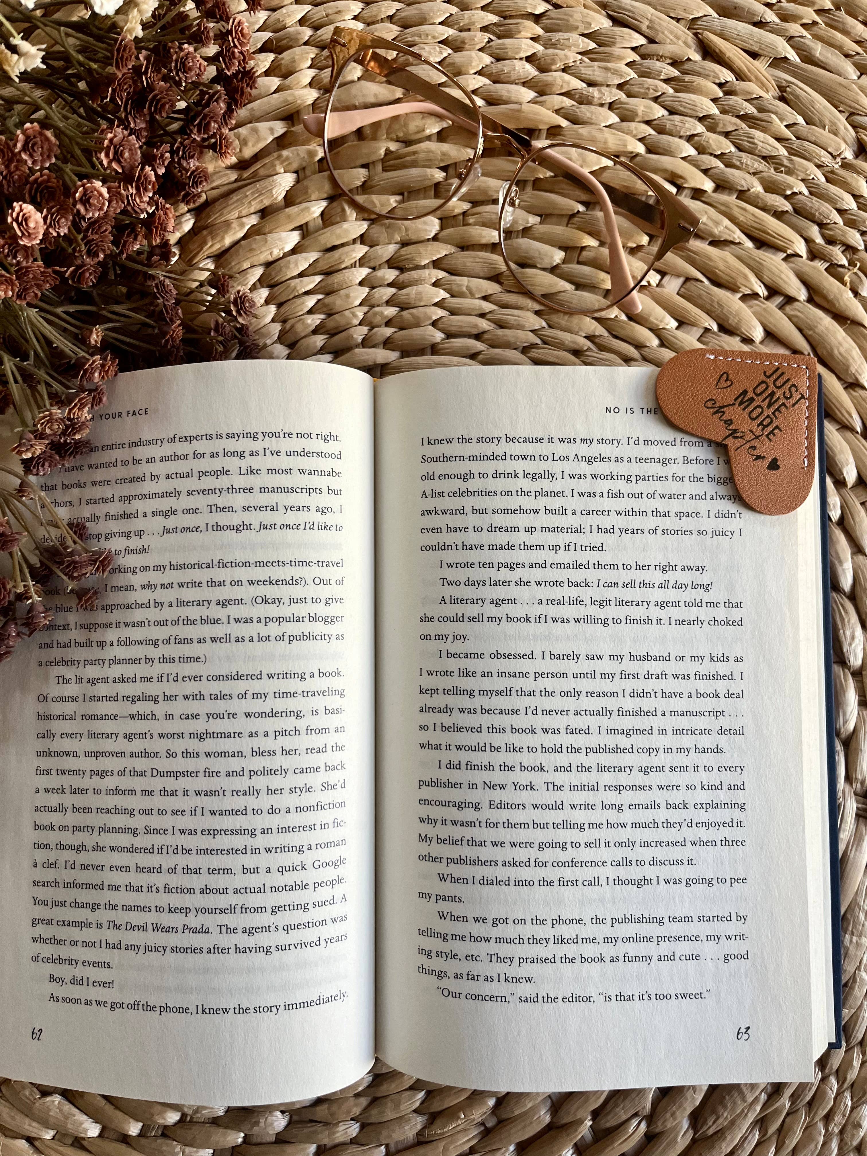 Just One More Chapter Leather Heart Bookmark Ear