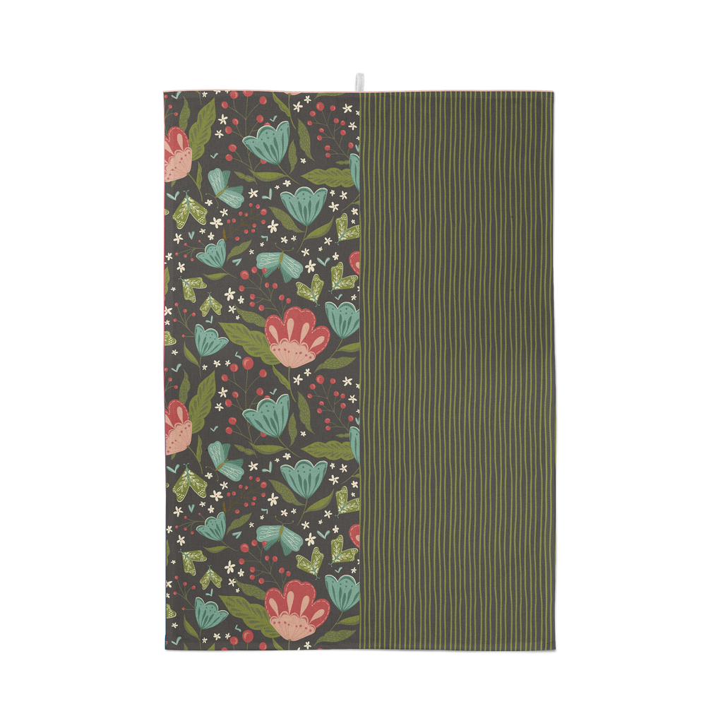 Dark Flowers Cotton Tea Towel – Spring Floral Design