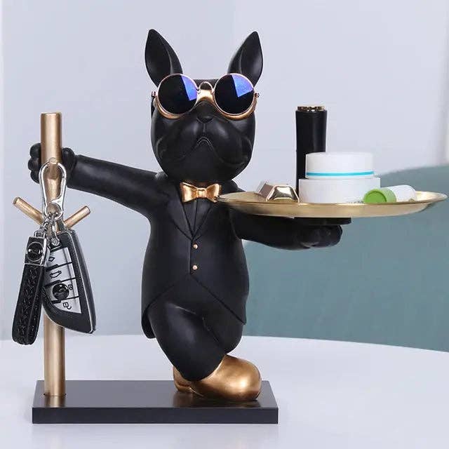 French Bulldog Sculpture Dog Statue with Tray