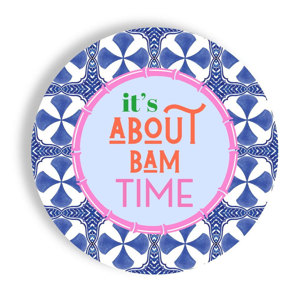 Mahjong Blue Tile "It's About Bam Time"  7" Paper Plates