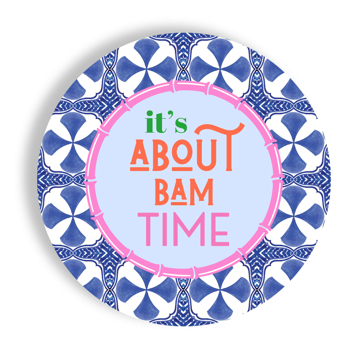 Mahjong Blue Tile "It's About Bam Time"  7" Paper Plates