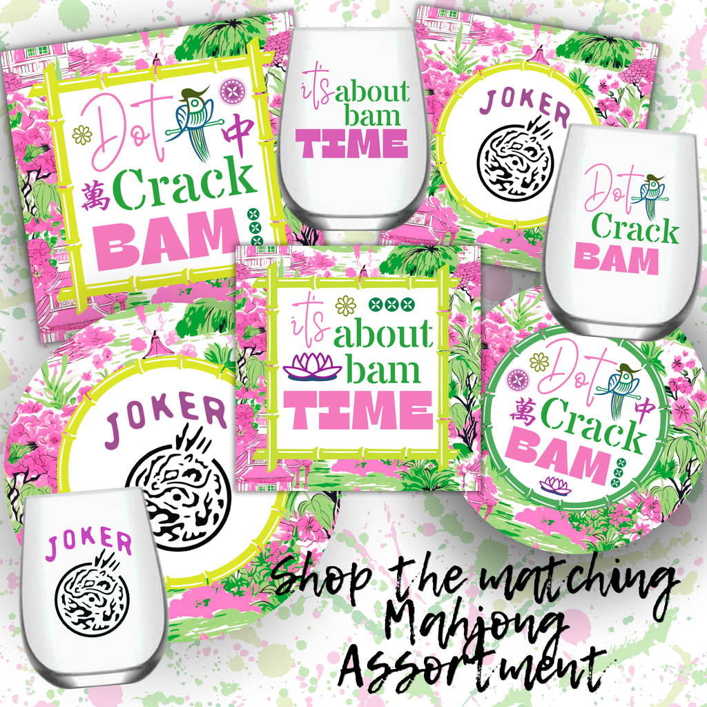 Mahjong DOT CRACK BAM - GREEN- Dessert  Paper Plates–