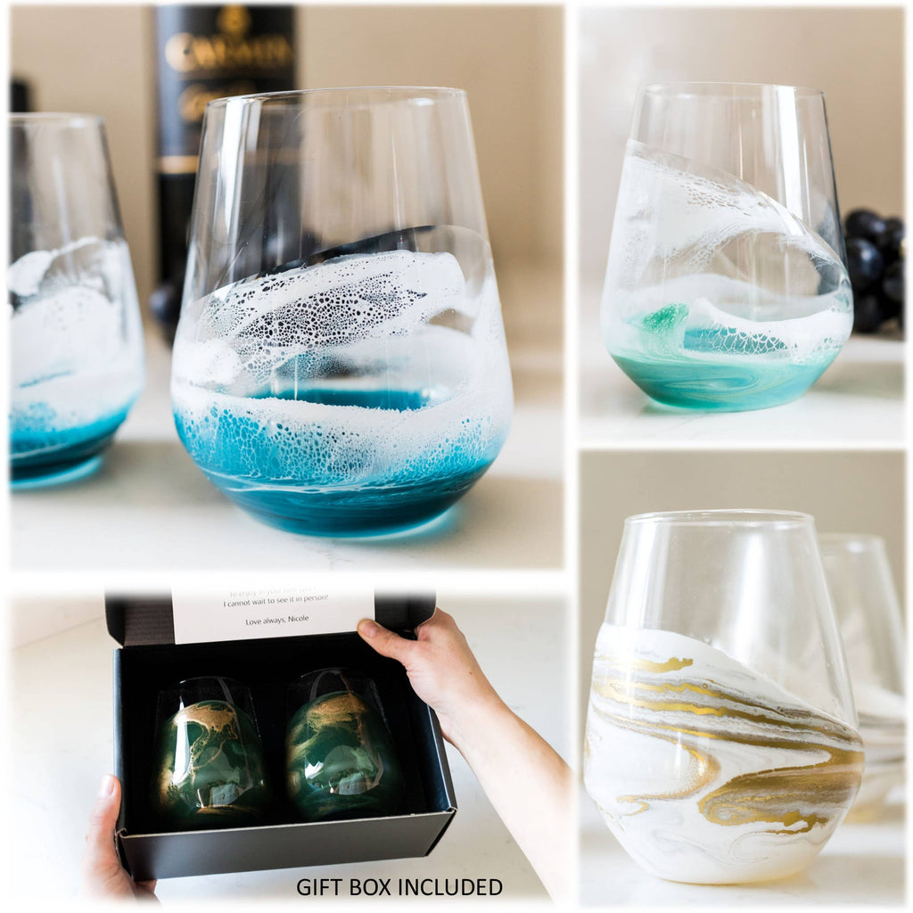 Stemless Wine Glasses- : Deep Blue