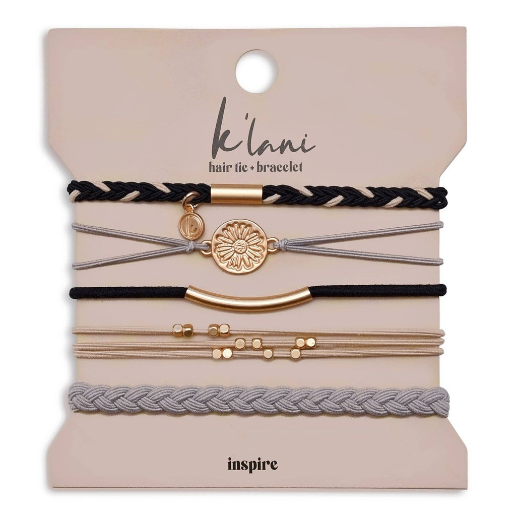 "Inspire" Grey & Black with Gold Flower Accent Hair Tie Bracelets
