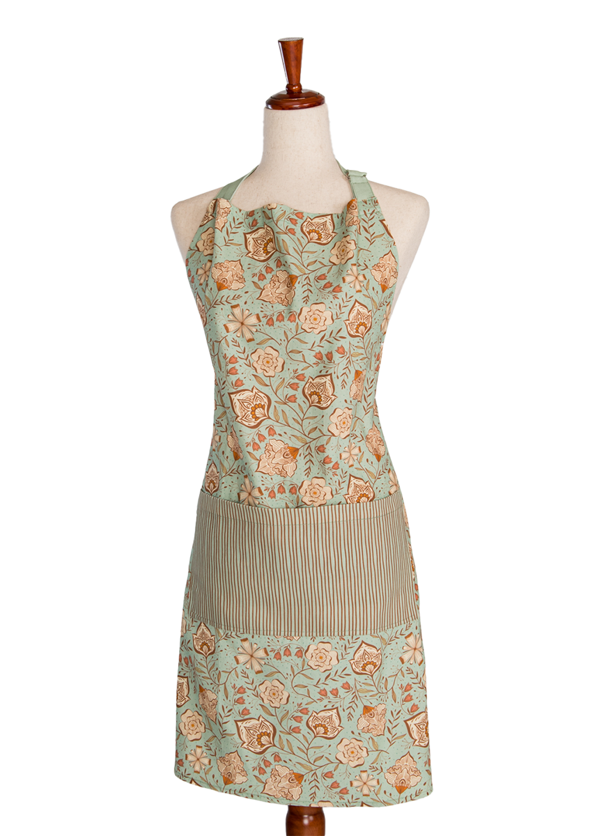 Green Garden Cotton Apron – Floral Botanical Design