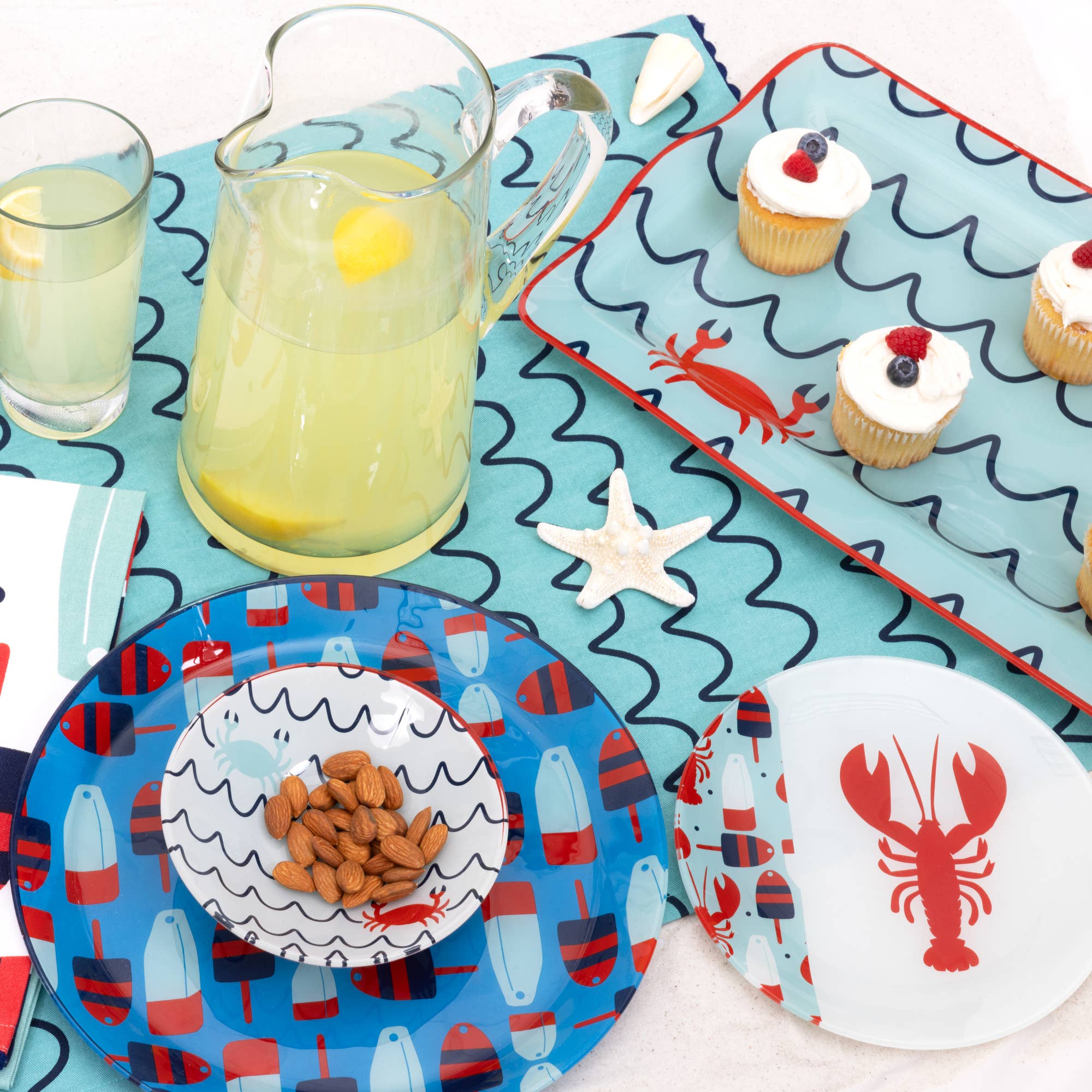 Crab Beach - 16.75" x 11" Glass Serving Tray