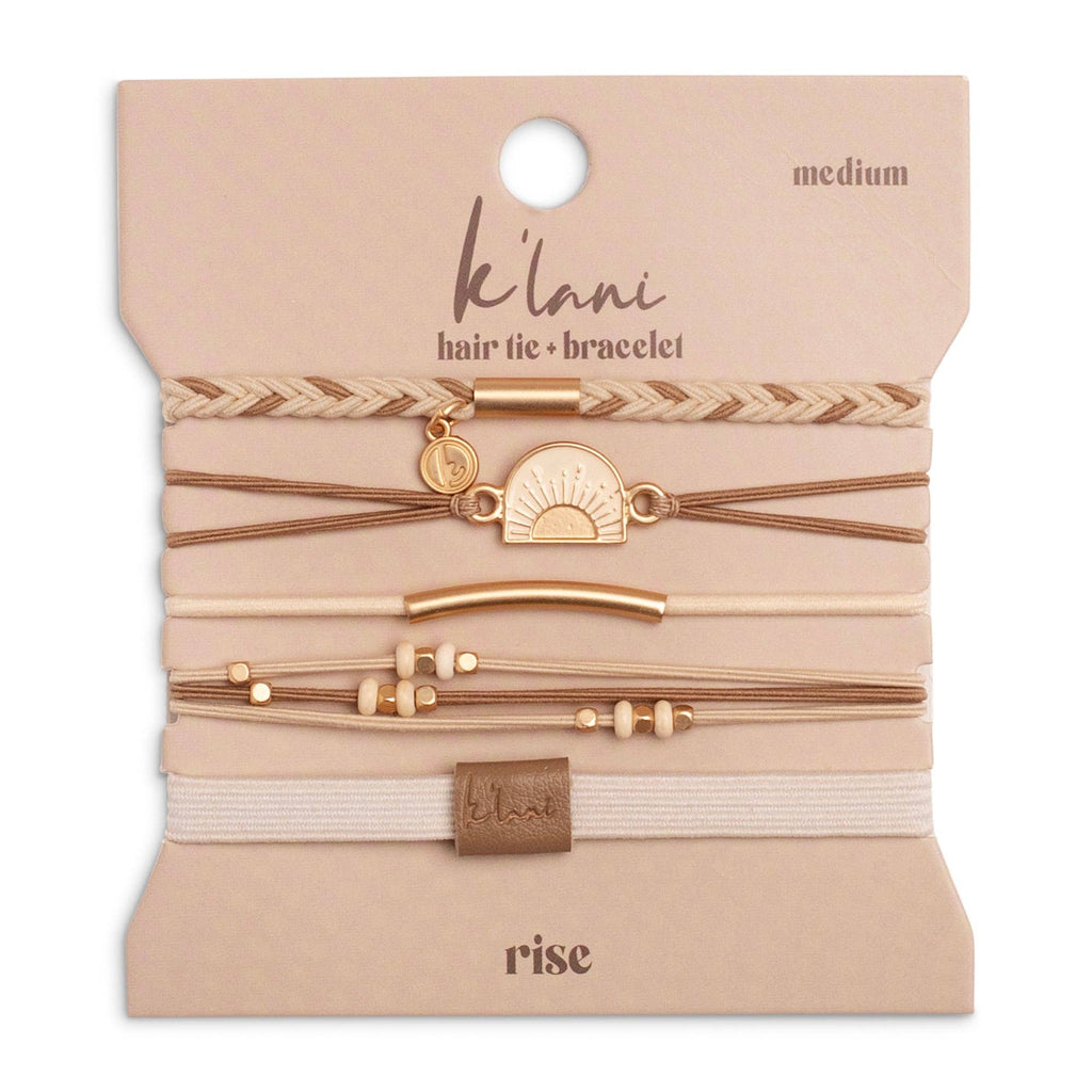 Hair Tie Bracelet-"Rise" Cream and Tan With Gold & Sun Accents