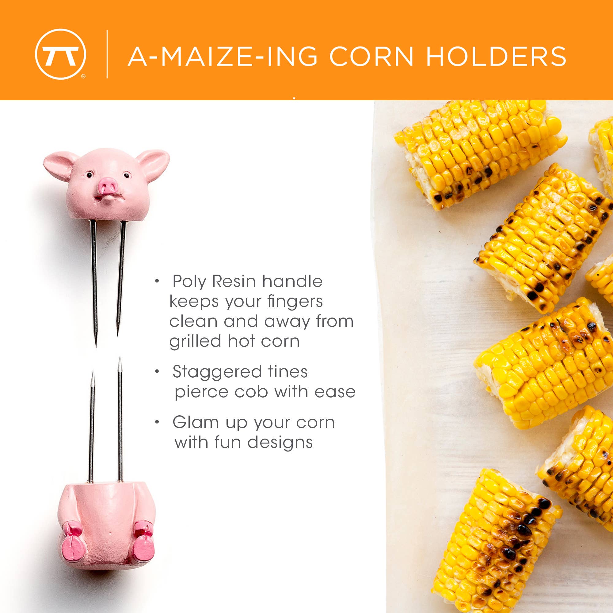 CORN HOLDERS Piglets , Set of 8,  1” x 2.5” x 1”