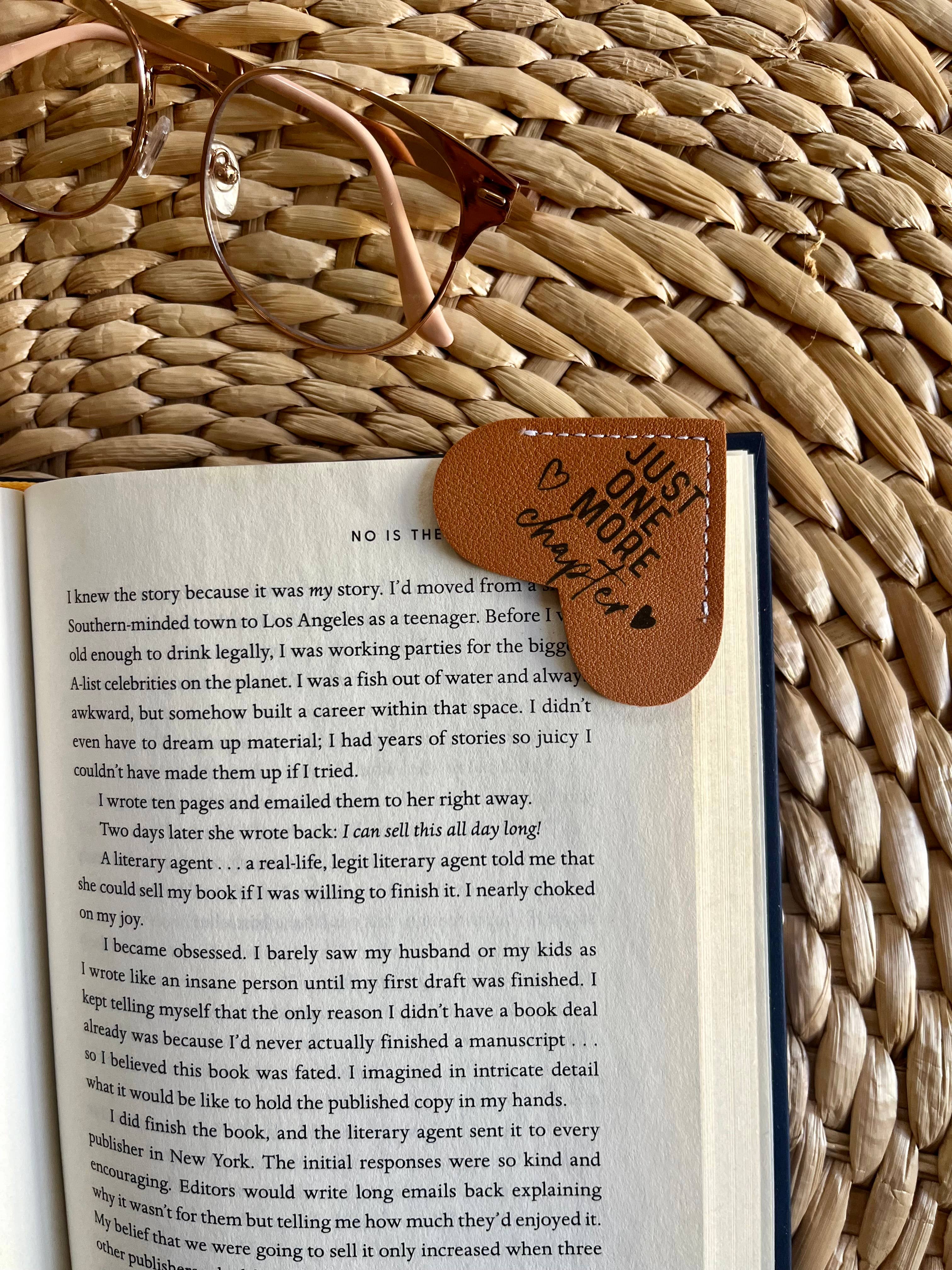 Just One More Chapter Leather Heart Bookmark Ear
